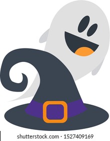 Halloween ghost peeking behind a witch hat