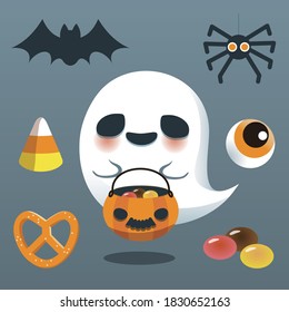 The Halloween ghost plays trick=or-treating.
