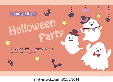 Halloween ghost post card flat vector illustration