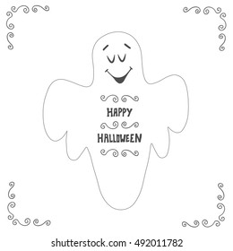 Halloween ghost poster design. Happy Halloween card with hand lettering. 