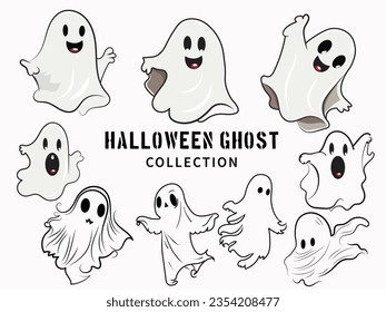 Halloween Ghost Poster.Funny Ghost collection.Boo Sheet collection.Halloween Ghost Collection, Vektorgrafik. Gruseliger Geist. 