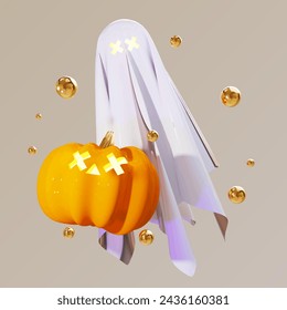 halloween ghost pumpkin 3d vector