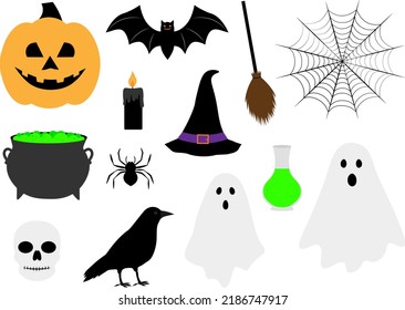 Halloween Ghost pumpkin bat spider vector illustration