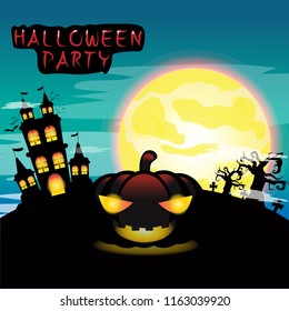 halloween ghost pumpkin full moon background