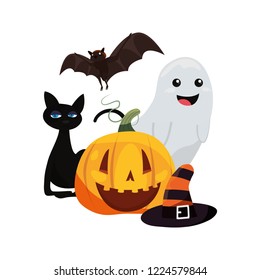 halloween ghost pumpkin hat cat and bat
