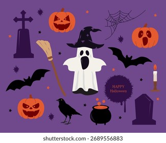 halloween fantasma e abóbora ilustração
