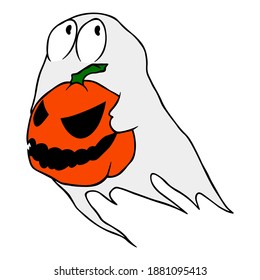 Halloween ghost with pumpkin jack vector isolated colorful illustration
