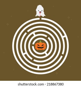 Halloween ghost and pumpkin maze vector illustration