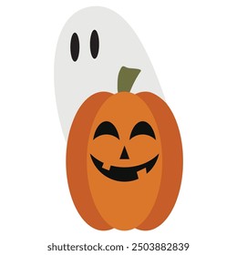 Fantasma de Halloween y Vector de calabaza ilustración de dibujos animados