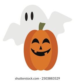 Halloween ghost and pumpkin vector cartoon illustration