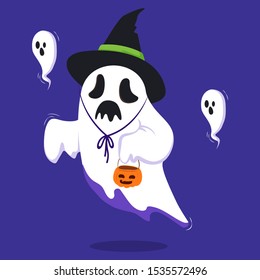 Halloween ghost. Halloween pumpkin. Vector illustration in a cartoon style. Elements for you Halloween. Vector illustration in a flat design. Vector illustration for Halloween. 
