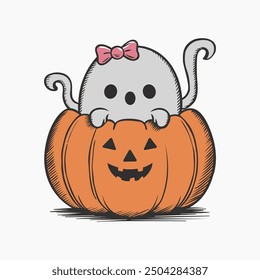Halloween Ghost and Pumpkin Vector Illustration 
