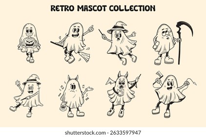 Halloween Ghost Retro Mascot Collection