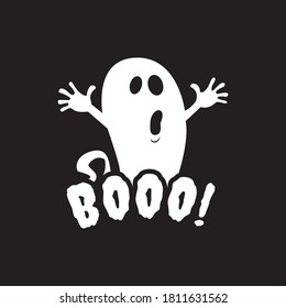 Halloween ghost with s Boo lettering, isolated on black background vector t shirt design