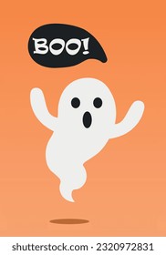 Halloween ghost say BOO. Colored vector illustration.