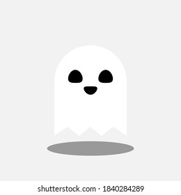 Halloween ghost, scary or cute cartoon spooky ghost, Halloween holiday. Shadow design. Isolated icon. Flat style vector illustration.