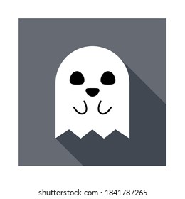 Halloween ghost, scary or cute cartoon spooky ghost, Halloween holiday. Isolated icon. Flat style vector illustration.