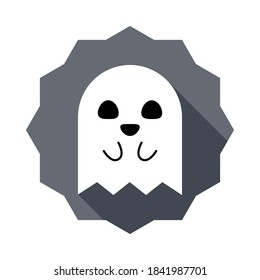 Halloween ghost, scary or cute cartoon spooky ghost, Halloween holiday. Isolated icon. Flat style vector illustration.