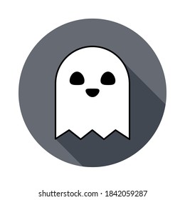 Halloween ghost, scary or cute cartoon spooky ghost, Halloween holiday. Isolated icon. Flat style vector illustration.