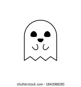 Halloween ghost, scary or cute cartoon spooky ghost, Halloween holiday. White background. Isolated icon. Flat style vector illustration.