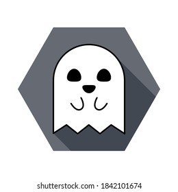 Halloween ghost, scary or cute cartoon spooky ghost, Halloween holiday. Isolated icon. Flat style vector illustration.