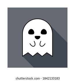 Halloween ghost, scary or cute cartoon spooky ghost, Halloween holiday. Isolated icon. Flat style vector illustration.