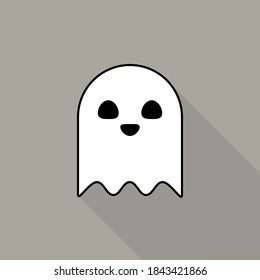 Halloween ghost, scary or cute cartoon spooky ghost, Halloween holiday. Isolated icon. Flat style vector illustration.