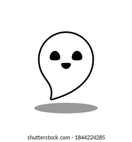 Halloween ghost, scary or cute cartoon spooky ghost, Halloween holiday. Black stroke and shadow design. Isolated icon. Flat style vector illustration.