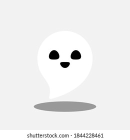 Halloween ghost, scary or cute cartoon spooky ghost, Halloween holiday. White stroke and shadow design. Isolated icon. Flat style vector illustration.
