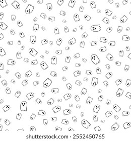 Halloween ghost scary pattern aesthetic doodle endless background. Vector illustration