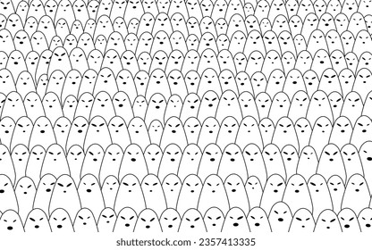 Halloween Ghost Seamless Pattern. Cute Halloween Black and White Ghost Pattern Background. Funny Characters Doodle Sketch Repeat Wallpaper. Vector Illustration