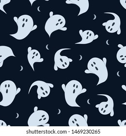 Halloween ghost seamless pattern on black background. Cute halloween ghost pattern background. Halloween theme design vector illustration