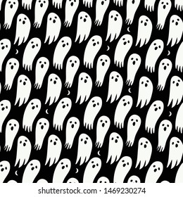 Halloween ghost seamless pattern on black background. Cute halloween ghost pattern background. Halloween theme design vector illustration