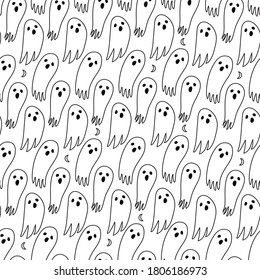 Halloween ghost seamless pattern on black background. Cute halloween ghost pattern background. Halloween theme design vector illustration