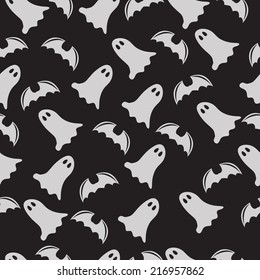 Halloween ghost seamless pattern on a dark background. Halloween  pattern can be used for wallpaper,  web design, surface textures etc.