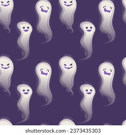 Halloween ghost seamless pattern on purple background.