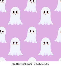 Halloween ghost seamless pattern on purple 