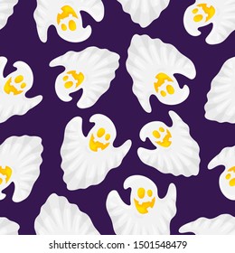 Halloween ghost seamless pattern. Vector illustration on white background.