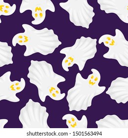 Halloween ghost seamless pattern. Vector illustration on white background.