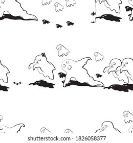 Halloween (ghost) seamless repeat pattern in black and white