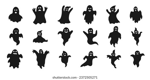 Halloween ghost set. Collection of ghost silhouettes.