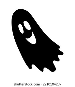 Halloween ghost silhouette. Abstract spirit, black minimalist logotype. Sticker for social networks and reaction for instant messengers. Template, mockup and layout. Cartoon flat vector illustration