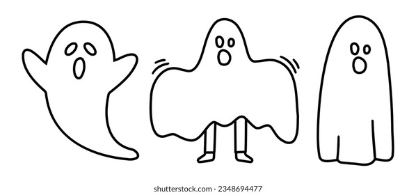 Halloween Ghost Silhouette, Doodle Style, Line Illustrations
