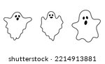 Halloween Ghost Silhouette Set, Ghost Collection, White Background, Vector Illustration, Doodle Style, Line Illustrations