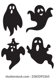 Halloween Ghost Silhouette Set Spooky Spirit Illustrations