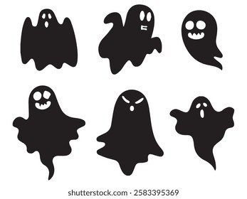 Halloween Ghost Silhouette Set Spooky Spirit Illustrations