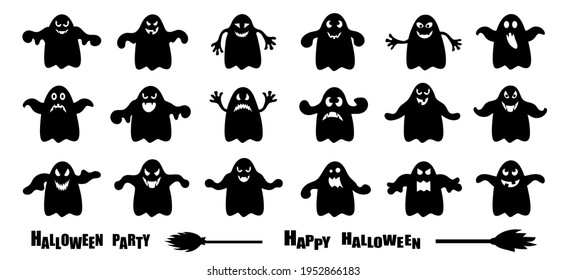 Halloween ghost silhouette set vector illustration	