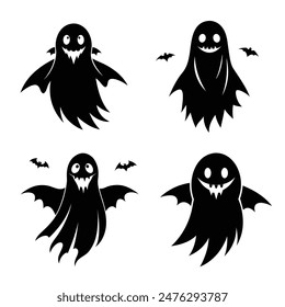 Halloween ghost silhouette vector set, ghost silhouettes Halloween design, Halloween ghost illustration pack