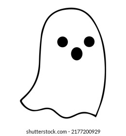 Silueta Fantasma Halloween, Fondo Blanco, Ilustración Vectorial, Estilo Doodle, Ilustraciones de Línea