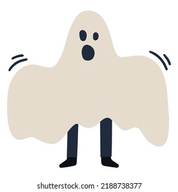 Halloween Ghost Silhouette, White Background, Vector Illustration, Doodle Style, Line Illustrations, color spots